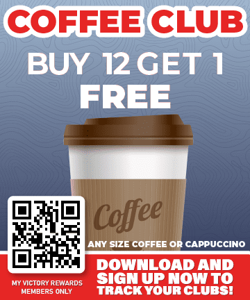Buy 12 get 1 any size coffee or cappuccino free.