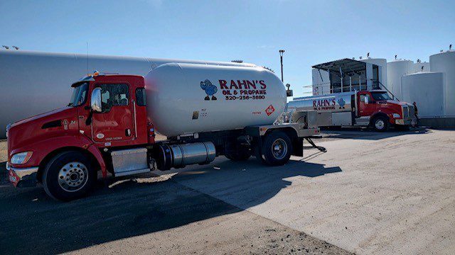 Rahn's Oil & Propane tanks on-site prepared for commercial fuel delivery.